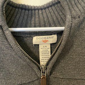 Dockers Mens L Grey 1/4 Zip Sweater